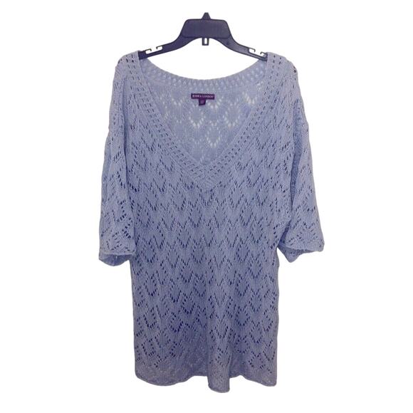 Jessica London Light Blue Sweater Plus size 22/ 24  Open Knit V-neck Tunic - Picture 1 of 7